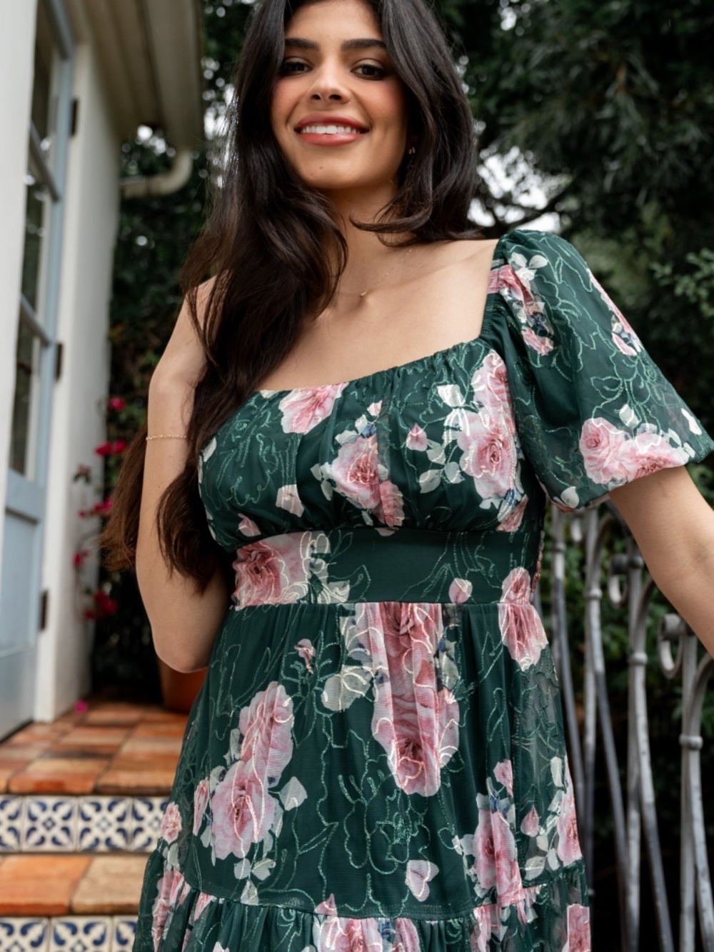 Baltic Born Annabeth Midi Dress | Dark Green + Pink Size MM - Picture 5 of 5